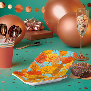 Autumn Trees Pattern Fall Foliage Paper Plate