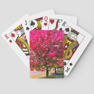Autumn trees pink red leaves impressionistic trees playing cards