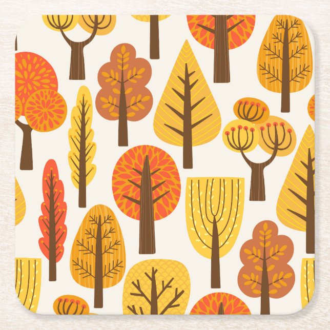 Autumn trees, seamless pattern. square paper coaster (Front)