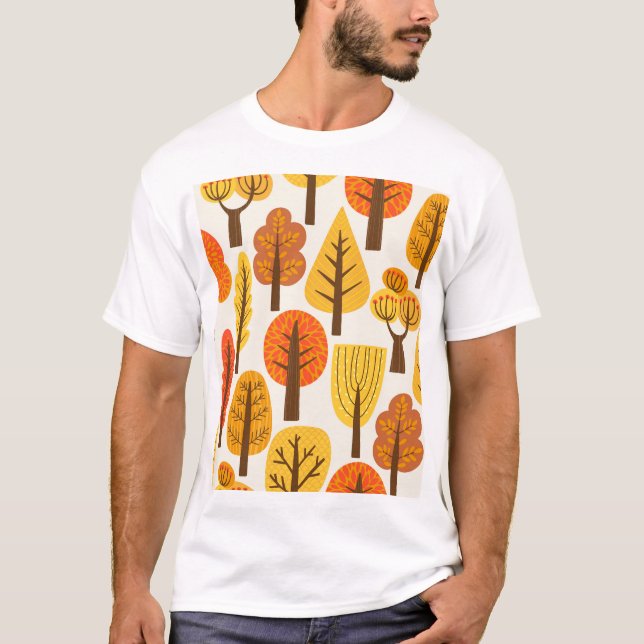 Autumn trees, seamless pattern. T-Shirt (Front)