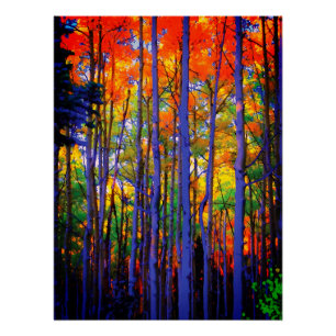 Autumn Trees with Blue Trunks and Orange Leaves Poster