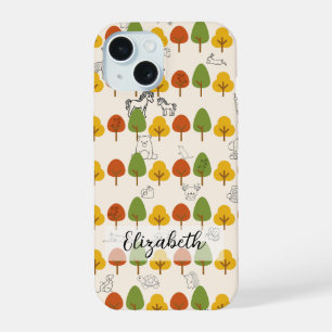 Autumn Trees with Line Art Animals iPhone 15 Case