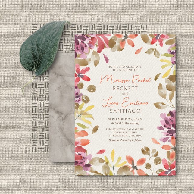 Autumn Tropical Floral Abstract Wedding Invitation (Creator Uploaded)