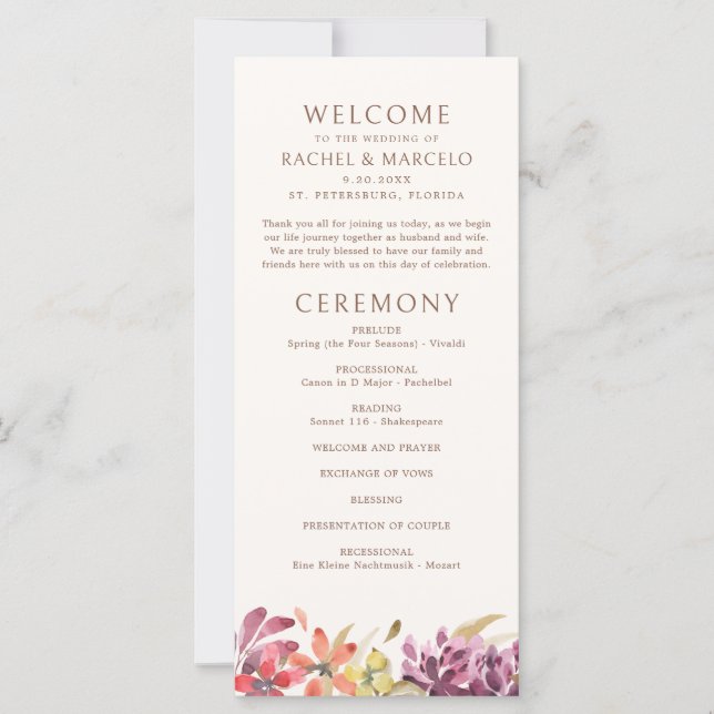 Autumn Tropical Floral Abstract Wedding Program (Front)