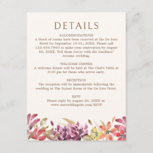 Autumn Tropical Floral Wedding Details Enclosure Card