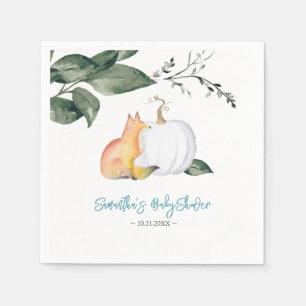 Autumn Tropical Fox and White Pumpkin Napkins