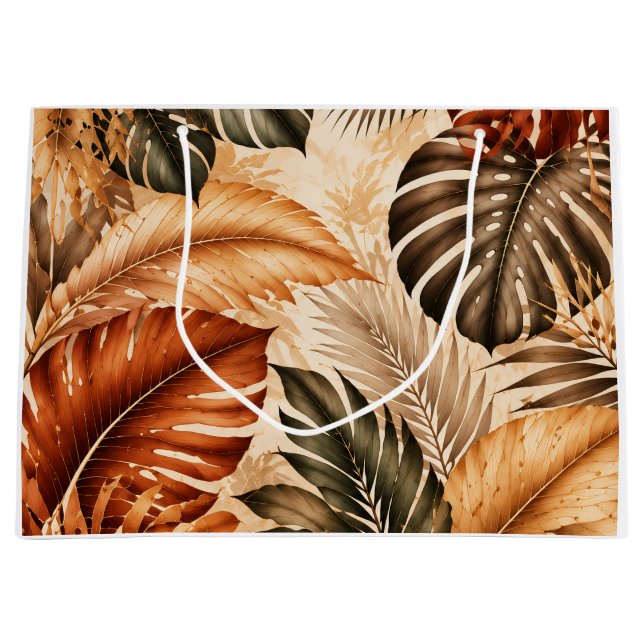 Autumn Tropical Monstera Botanical Pattern Large Gift Bag (Front)