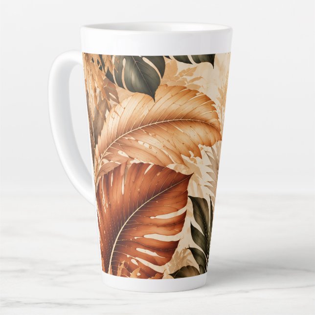 Autumn Tropical Monstera Botanical Pattern Latte Mug (Left Angle)