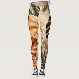 Autumn Tropical Monstera Botanical Pattern Leggings