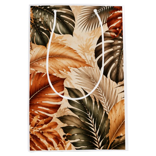 Autumn Tropical Monstera Botanical Pattern Medium Gift Bag (Front)