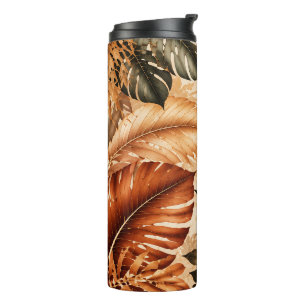 Autumn Tropical Monstera Botanical Pattern Thermal Tumbler