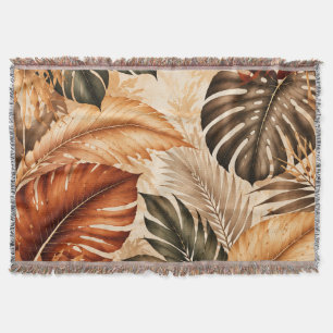 Autumn Tropical Monstera Botanical Pattern Throw Blanket