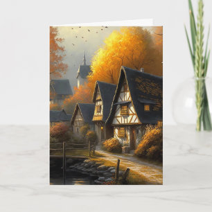 Autumn Tudor Home Waterside Path Hello Folded Card