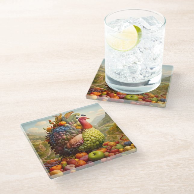 Autumn Turkey- 38 Glass Coaster (Angled)
