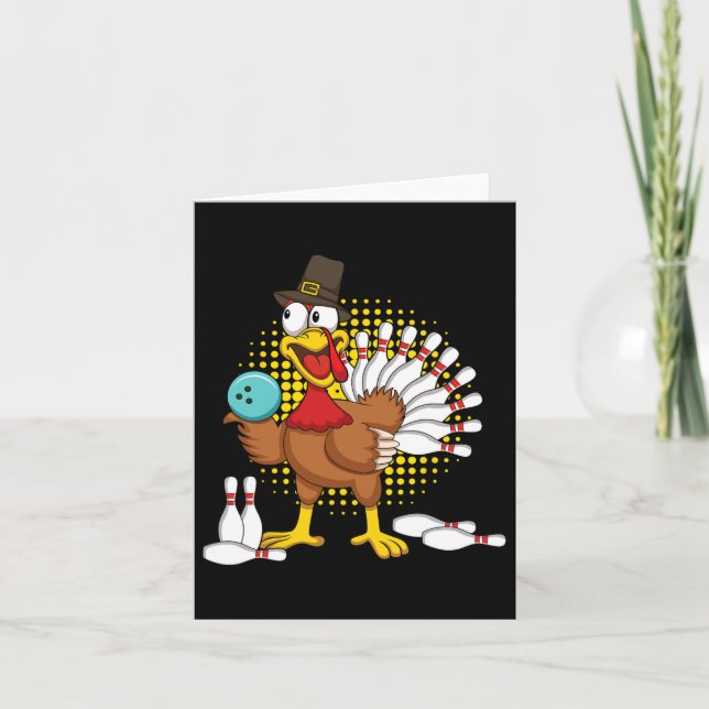 Autumn Turkey Funny Thanksgiving Turkey Bowling  Card (Front)