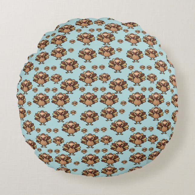 Autumn Turkey Pattern Pillow – Festive Thanksgivin (Front)