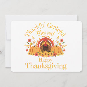 Autumn Turkey & Pumpkin Thanksgiving Holiday Card