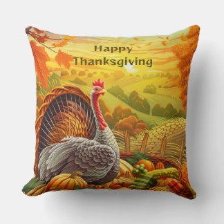 Autumn Turkey Pumpkins Thanksgiving Throw Pillow