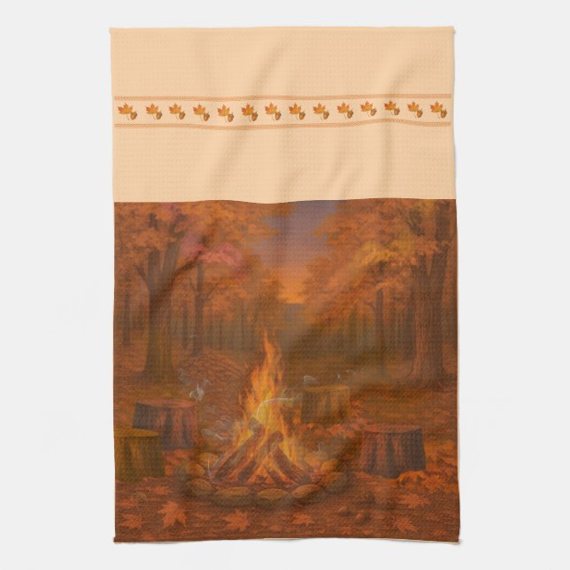 Autumn Twilight Bonfire Kitchen Towels (Vertical)
