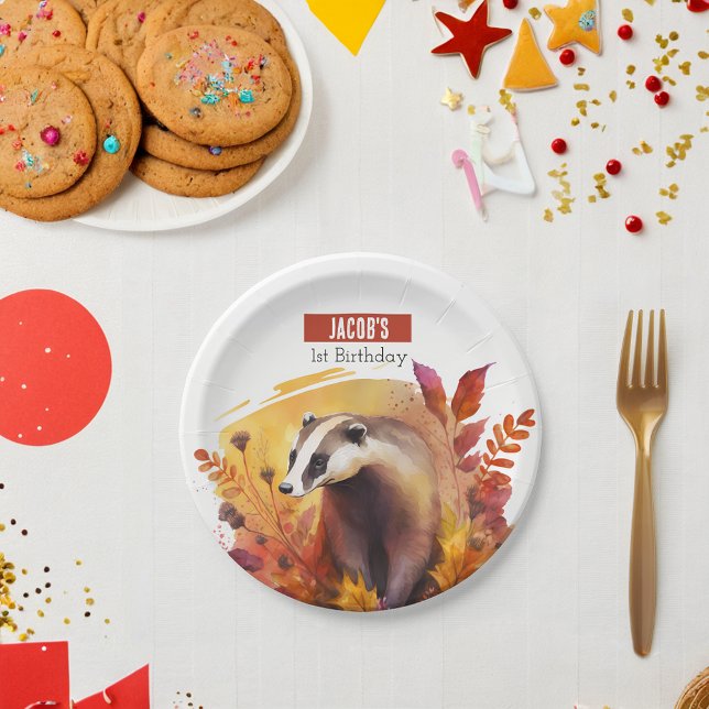 Autumn vibes Badger -  Birthday Party - Paper Plate (Creator Uploaded)
