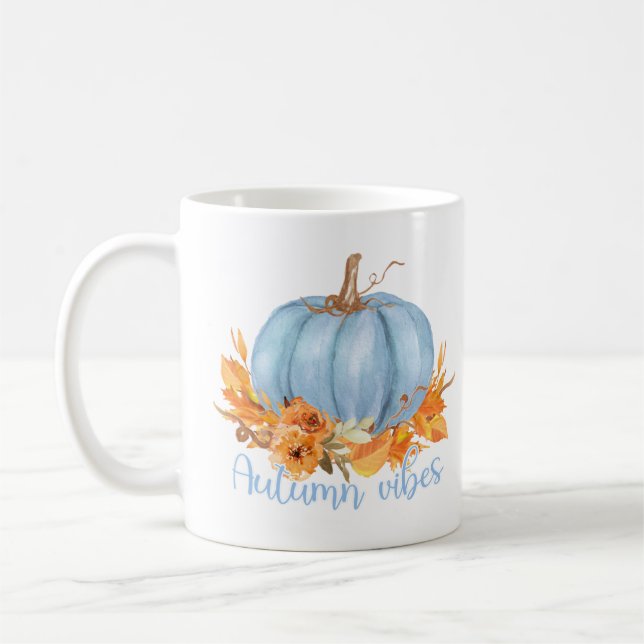 Autumn Vibes Blue Pumpkin Coffee Mug (Left)