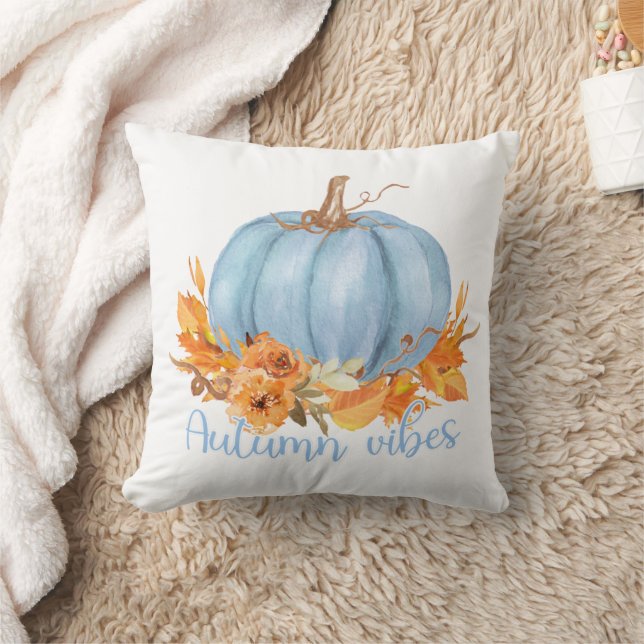 Autumn Vibes Blue Pumpkin Throw Pillow (Blanket)