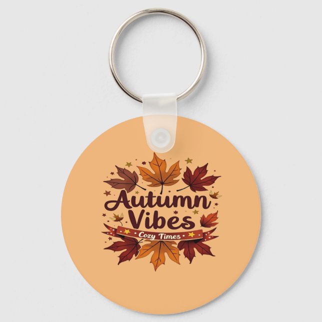 Autumn Vibes Cosy Fall Leaves Design Key Ring (Front)