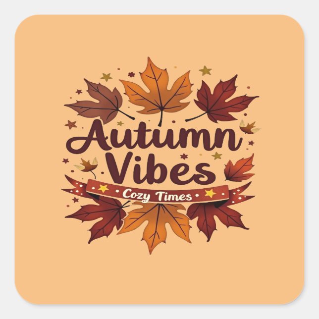 Autumn Vibes Cosy Fall Leaves Design Square Sticker (Front)