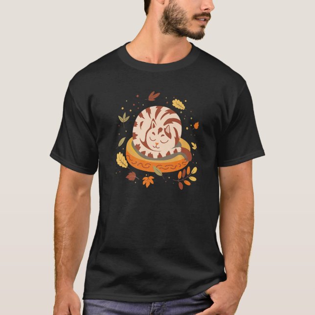Autumn Vibes Cute Kitten Sleepy Cat Fall Season Le T-Shirt (Front)