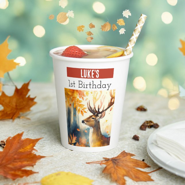 Autumn vibes Deer - 1st birthday - Paper Cups (Creator Uploaded)