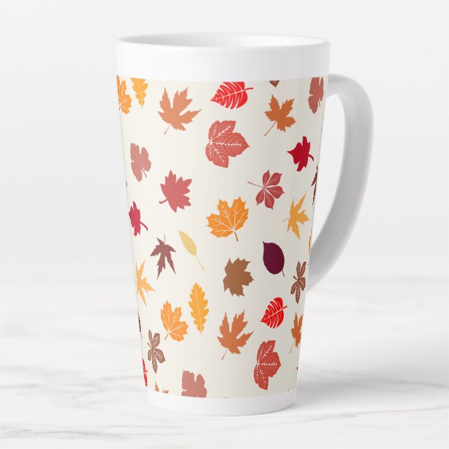 Autumn Vibes Fall Leaves Latte Mug (Right Angle)
