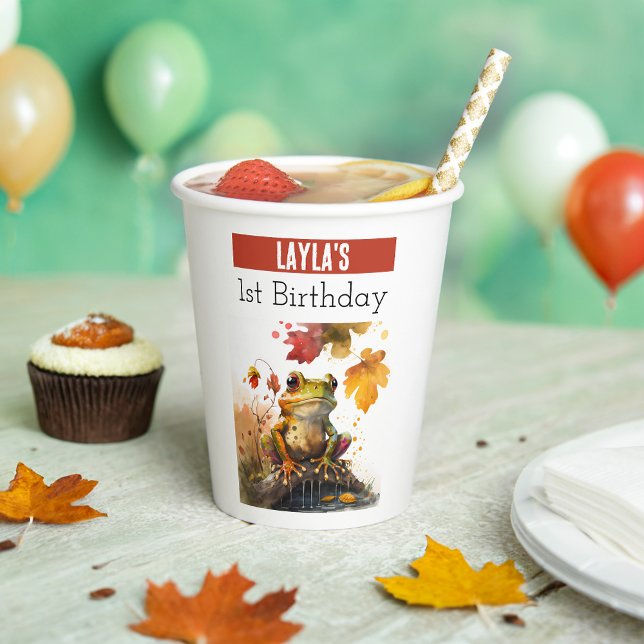 Autumn vibes Frog - 1st birthday - Paper Cups (Creator Uploaded)