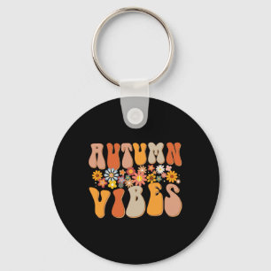 Autumn Vibes Groovy Design Fall Lover Thanksgiving Key Ring