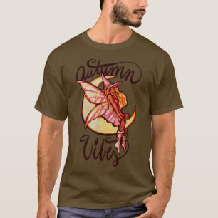 Autumn Vibes Moon Witch Black Fairy Art  T-Shirt