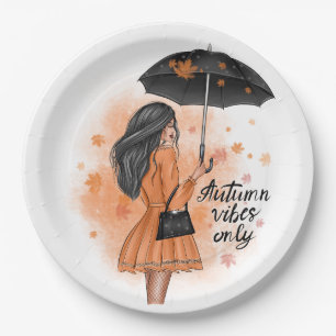 Autumn Vibes Only Fall Fashion Girl Paper Plate