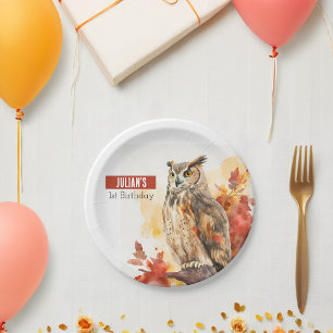 Autumn vibes Owl -  Birthday Party - Paper Plate