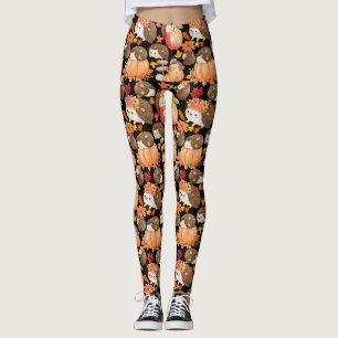 Autumn vibes Pattern Porcupine Black BG Leggings