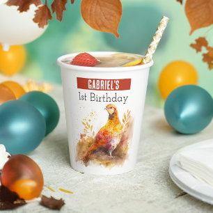 Autumn vibes Pheasant - 1st birthday - Paper Cups