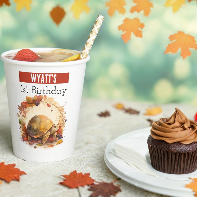 Autumn vibes Tortoise - 1st birthday - Paper Cups (Creator Uploaded)