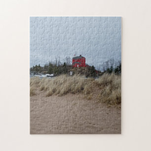 Autumn View Marquette Harbour Lighthouse Jigsaw Puzzle