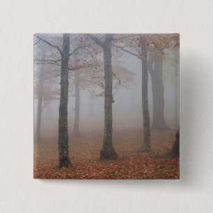 Autumn view of foggy forest, Grandfather 15 Cm Square Badge
