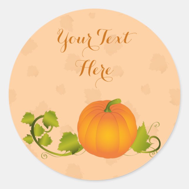 Autumn Vine Pumpkin with Customisable Text Classic Round Sticker (Front)
