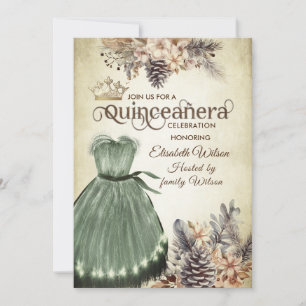 Autumn vintage elegant floral  tiara Quinceañera Invitation
