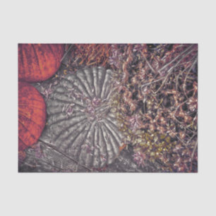 Autumn Vintage Harvest Orange Grey Pumpkins Floral Tissue Paper