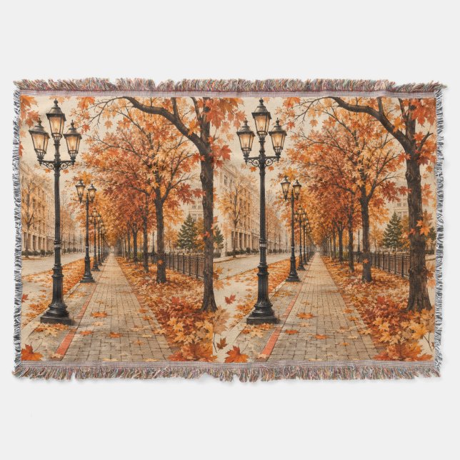 Autumn Vintage Park Walk Throw Blanket (Front)