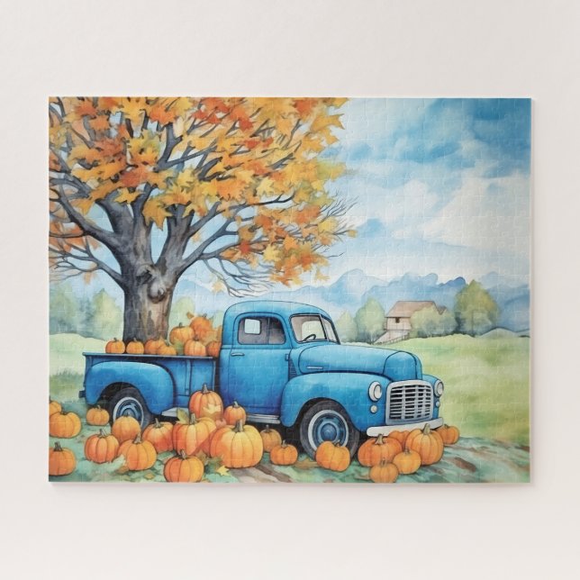 Autumn Vintage Pickup and Pumpkins 16x20 Jigsaw Puzzle (Horizontal)