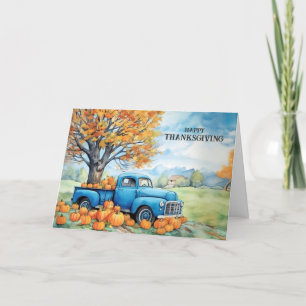 Autumn Vintage Pickup and Pumpkins Thanksgiving Holiday Card