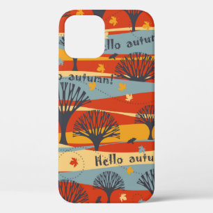 Autumn vintage seamless pattern with trees, maple iPhone 12 case