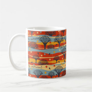 Autumn vintage seamless pattern with trees, maple coffee mug