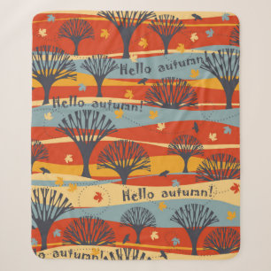 Autumn vintage seamless pattern with trees, maple sherpa blanket